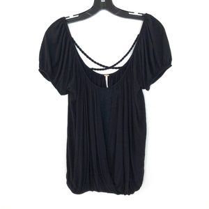 [Free People] Black Faux Wrap Lace Criss Cross Top